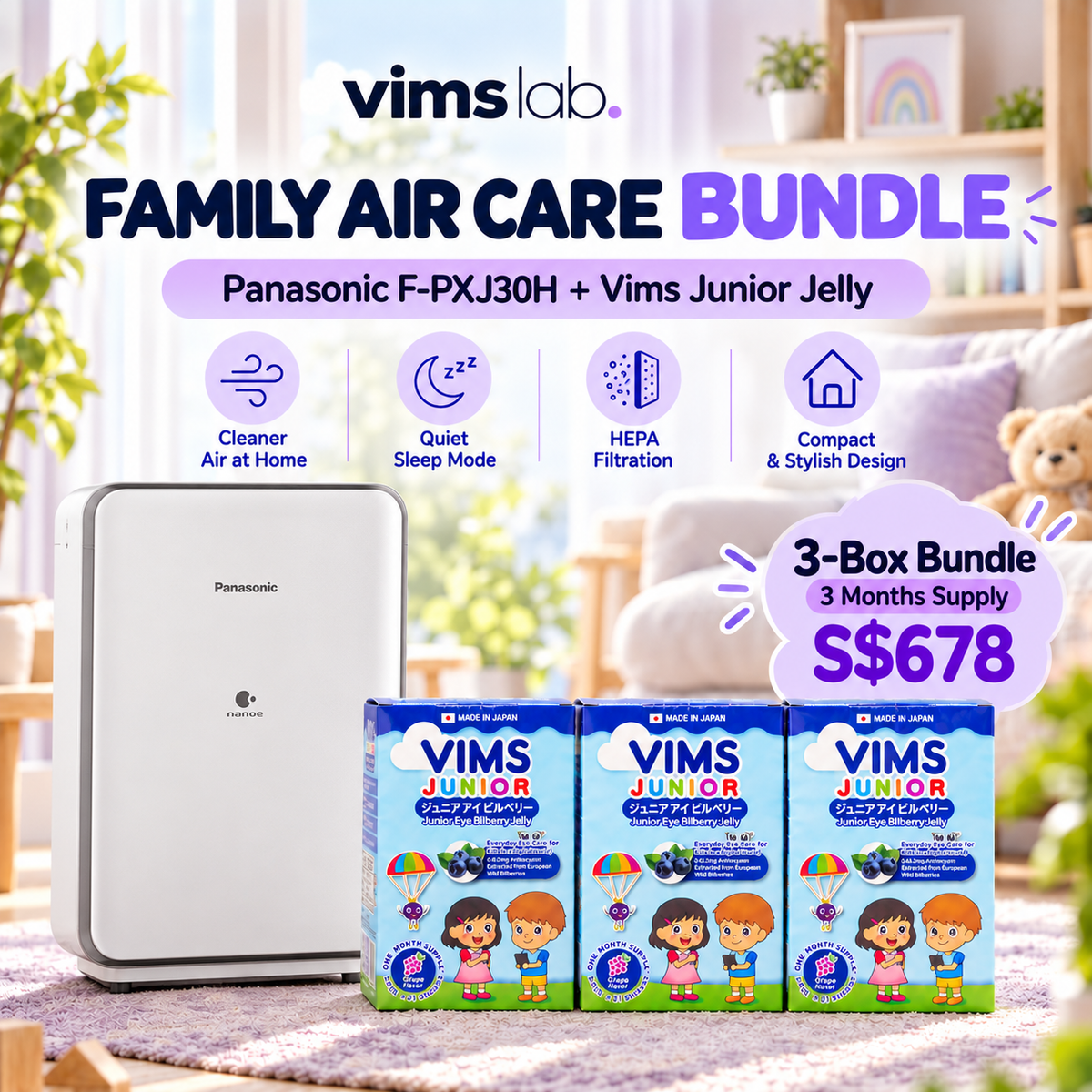 Panasonic F-PXJ30H with 3 boxes of Vims Junior Jelly — bundle illustration